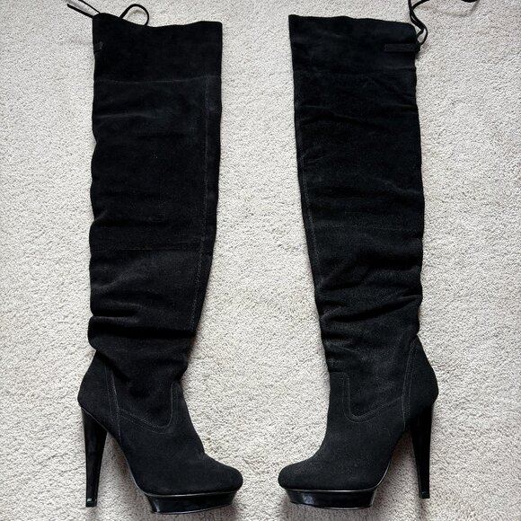 Steve Madden Xenonn Black Suede Over the Knee Platform Boots, 8.5 - Picture 1 of 7